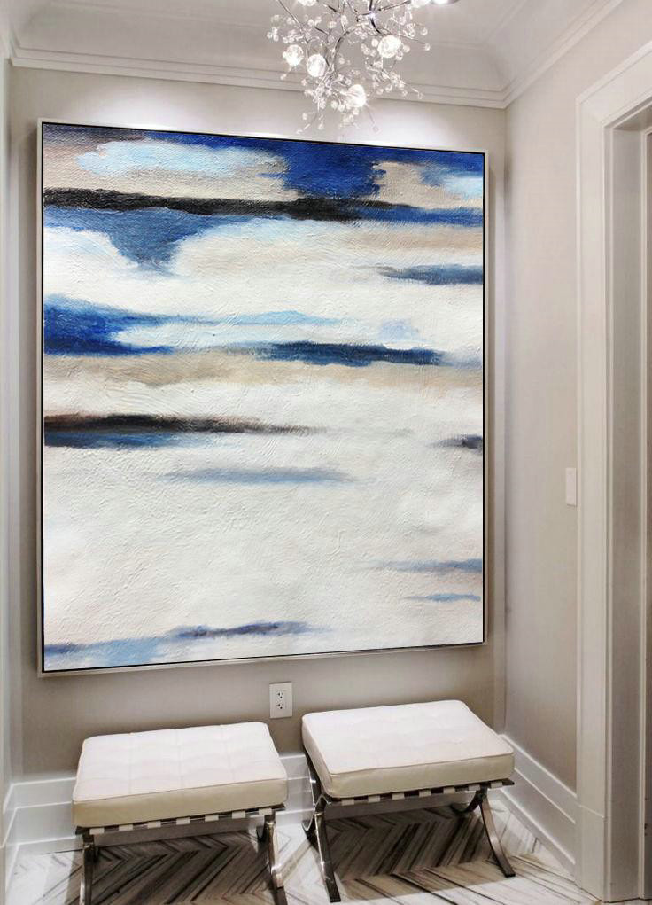 Original Extra Large Wall Art,Oversized Abstract Landscape Painting,Original Art Acrylic Painting,White,Gray,Blue.etc - Click Image to Close